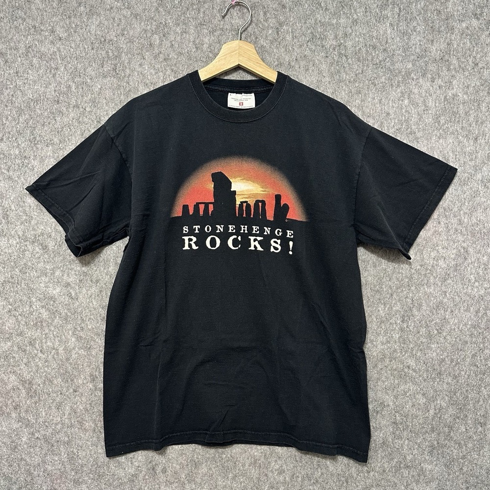 Vintage English Heritage‎ Stonehenge T-Shirt Sz L Black Sunset Graphic